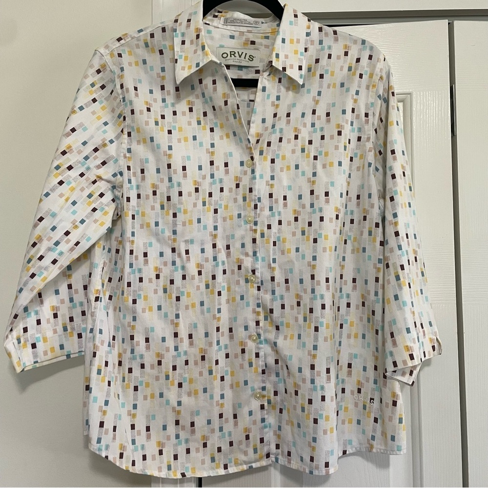 Orvis Women's White Patterned Button-Down Shirt